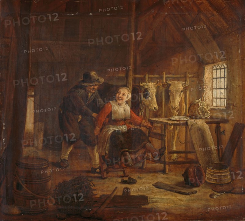 Flirtation in a Cowshed, 1645-1672. Creator: Govert Dircksz. Camphuysen.