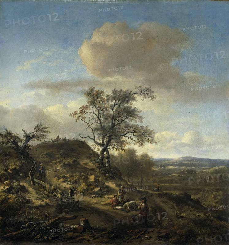 Landscape with a Hunter and other Figures, c.1660-c.1670. Creator: Jan Wijnants.