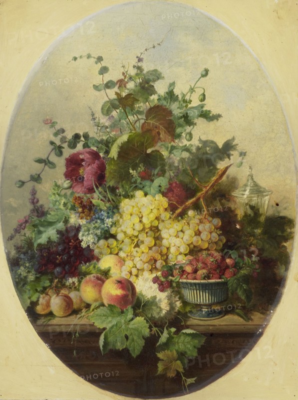 Still life with fruit and flowers, 1850-1853.  Creator: Louis Martinet.