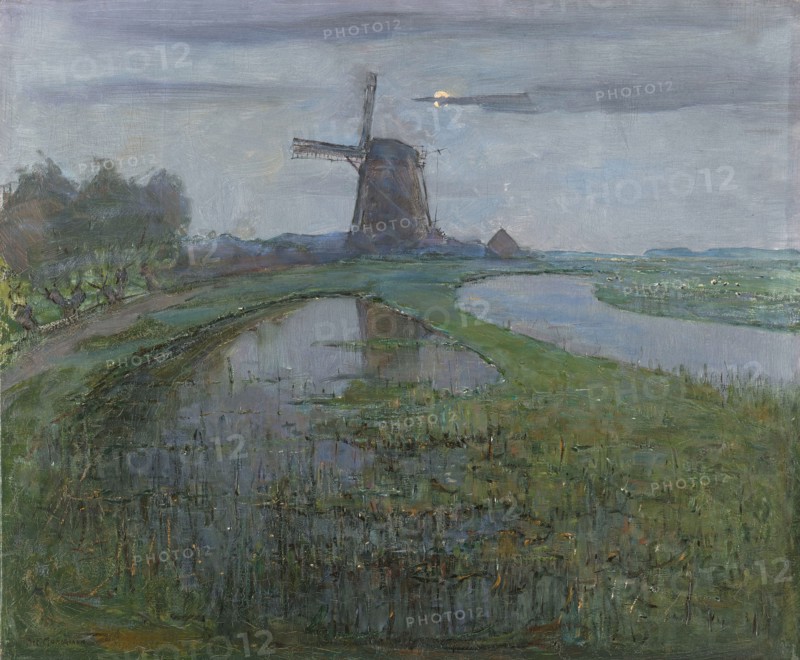 Oostzijdse Mill along the River Gein by Moonlight, c.1903. Creator: Piet Mondrian.