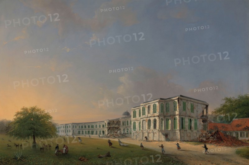 Front View of Buitenzorg Palace during the Earthquake of 10 October 1834, 1834-1836. Creator: Willem Troost II.
