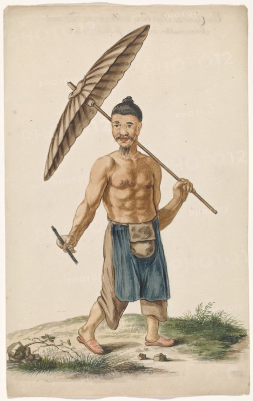 Chinese craftsman with parasol and razor, c.1675-c.1725. Creator: Anon.