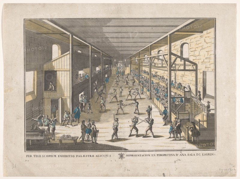 View of a fencing school, 1700-1799. Creator: Remondini family.