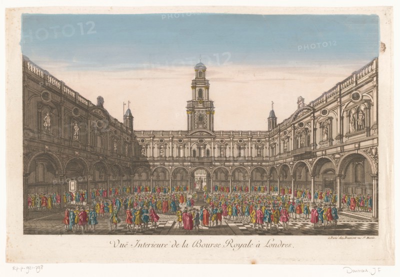 View of the interior of the Royal Exchange in London, 1745-1775. Creator: Unknown.