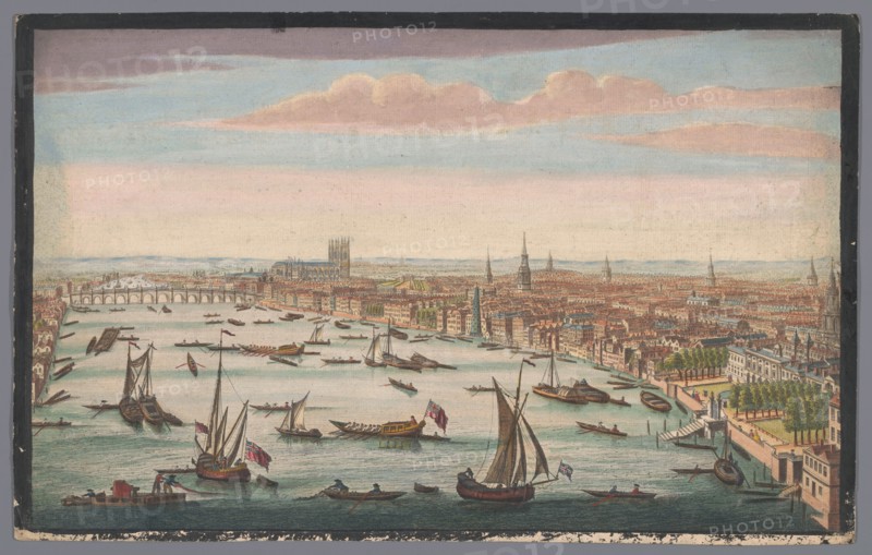 View of the River Thames and the City of London viewed from the northwest side, 1733-1779. Creator: Anon.
