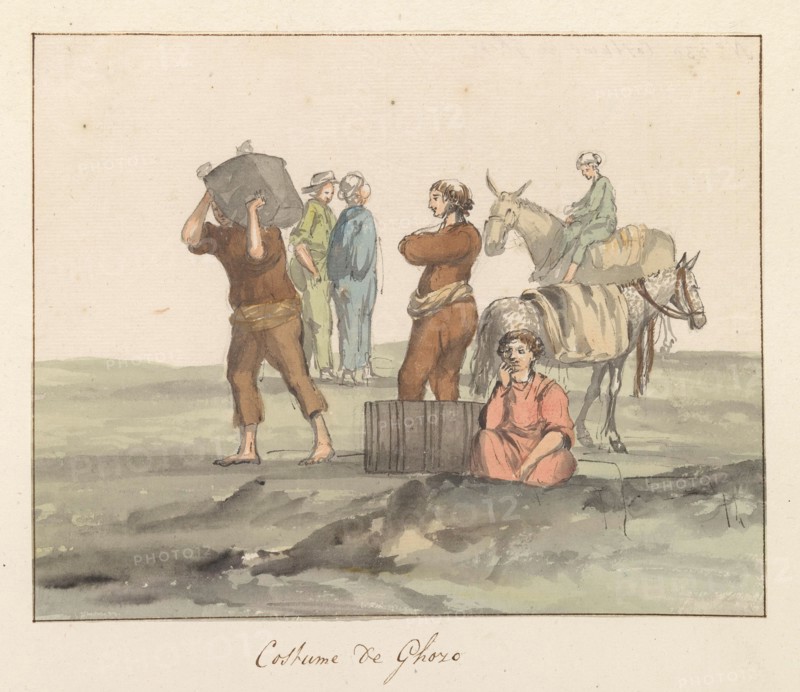 Traditional costumes of the island of Gozo, 1778. Creator: Louis Ducros.