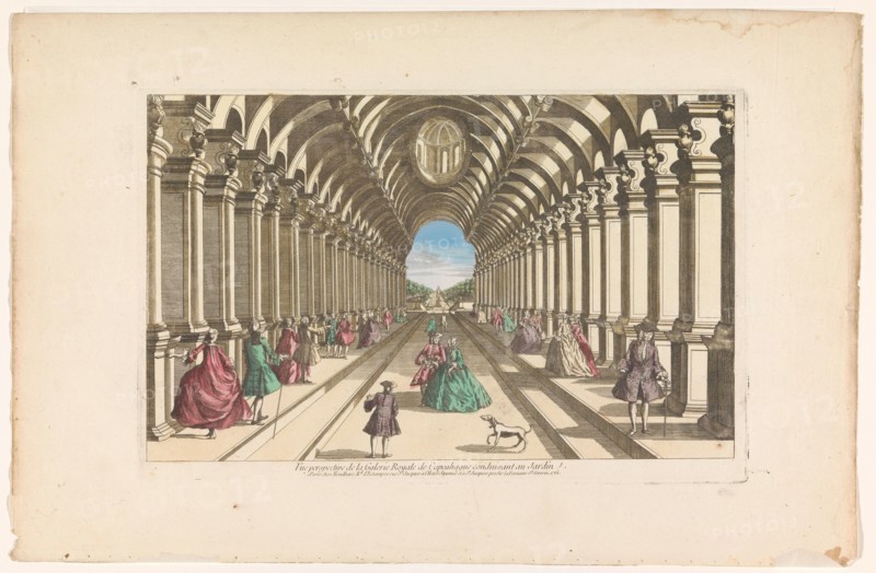 View of a gallery leading to a garden in Copenhagen, 1761. Creator: Unknown.