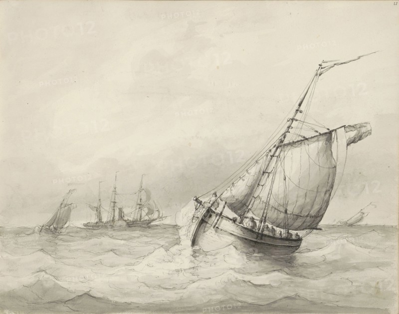 Sailing ships at sea, c.1825-c.1875. Creator: Circle of Petrus Johannes Schotel.