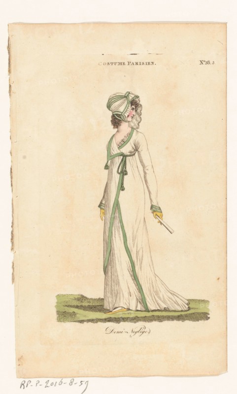 Magazine of Female Fashions of London and Paris. No. 28.3: Costume Parisien: Demi..., 1798-1806. Creator: Unknown.