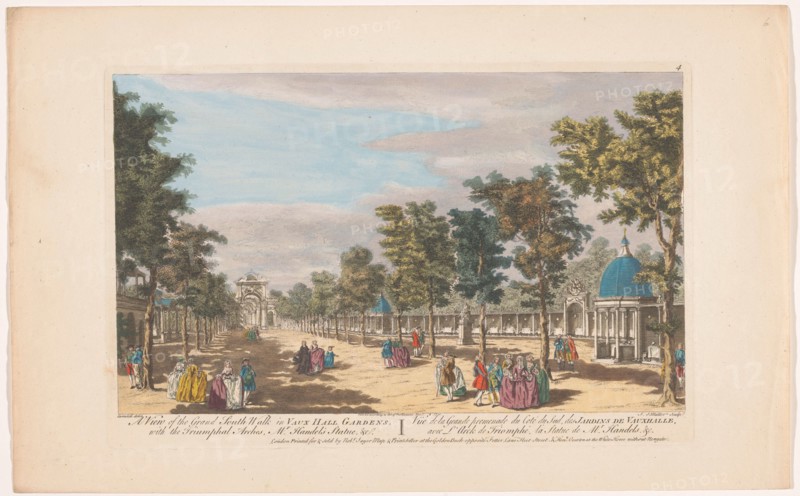 View of an Avenue with a Triumphal Arch in Vauxhall Gardens in London, 1751. Creator: John Miller.