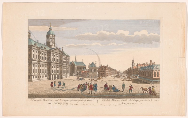 View of the City Hall in Amsterdam with firefighters on Dam Square, 1752. Creator: Unknown.