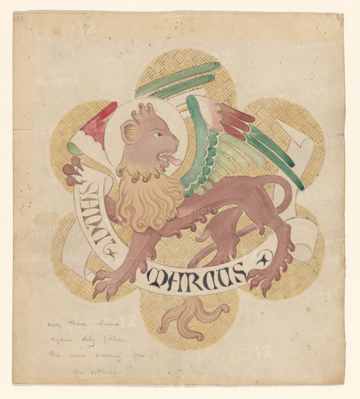 Design for embroidery: lion, symbol of St Mark the Evangelist, c.1850-c.1875. Creator: Hardman & Co..