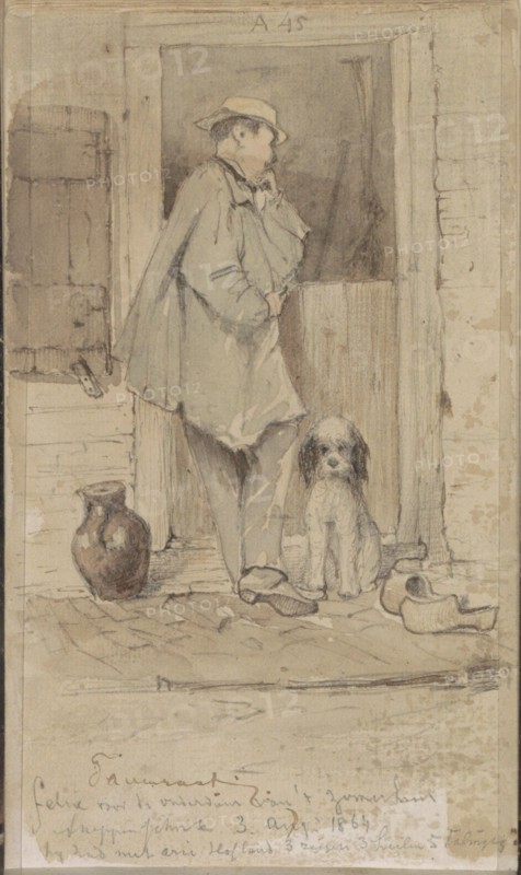 Son Felix by the half-door of the Snepenschrik summer house, 1864.  Creator: Johannes Tavenraat.