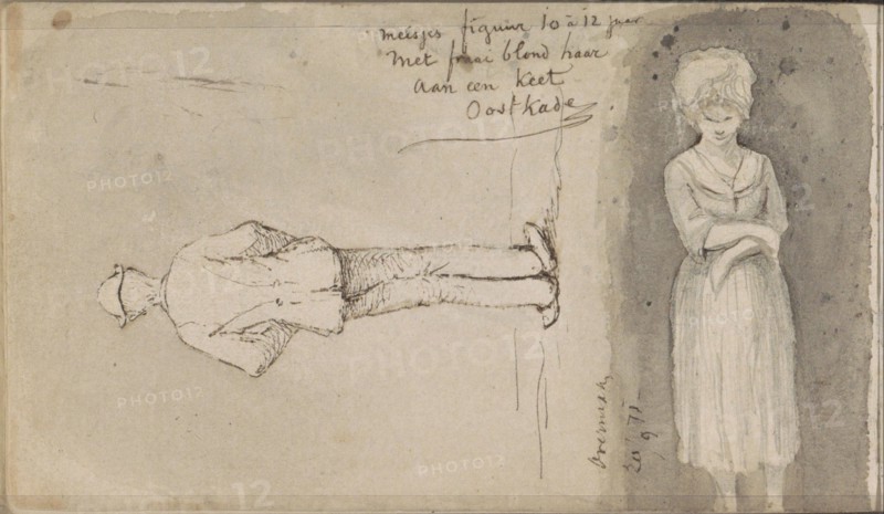 Man, seen from behind, and a girl, 1871. Creator: Johannes Tavenraat.