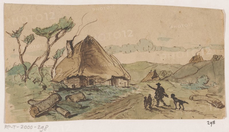Hunter between houses, 1840-1880. Creator: Johannes Tavenraat.