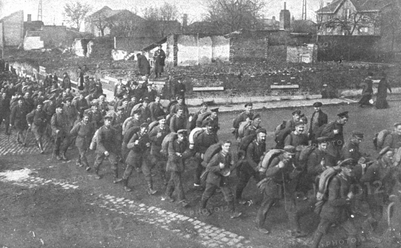 'Ils S'en Vont; A Vise, theatre des premieres destructions et des premiers crimes allemands..., 1918 Creator: Unknown.