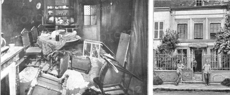 'Nos villes a sac; Salle a manger et façade d'une maison de la rue d'Essommes. L'etat dans..., 1918. Creator: Unknown.