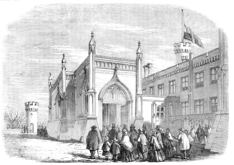 Funeral of the late Duke of Rutland: Tenantry going to the Lying-in-State, at Belvoir Castle, 1857. Creator: Unknown.