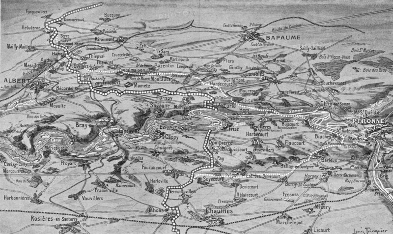 'Croquis perspectif de terrain de l'offensive franco-britannique sur les deux rives de la Somme,1916 Creator: Unknown.