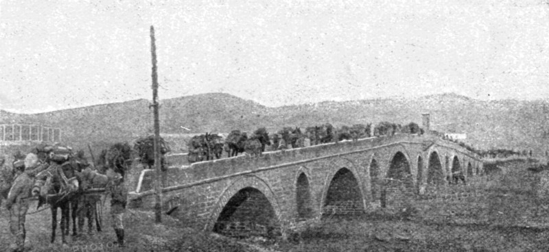 ''La rupture des lignes Bulgares; La traversee du grand pont de pierre sur la Bregalnitza..., 1918. Creator: Unknown.
