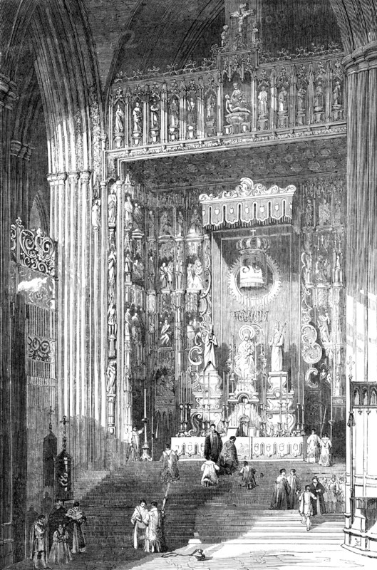 The Grand Altar of the Cathedral of Seville - painted by David Roberts, R.A., 1857. Creator: Unknown.