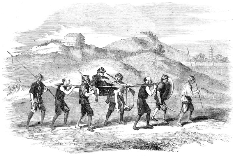Chinese Mode of Carrying the Wounded, 1857. Creator: Unknown.