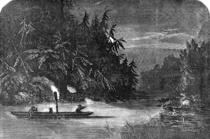 Water-Hunting for Deer: a Night Scene on the River Susquehanna, Pennsylvania, 1857. Creator: Unknown.