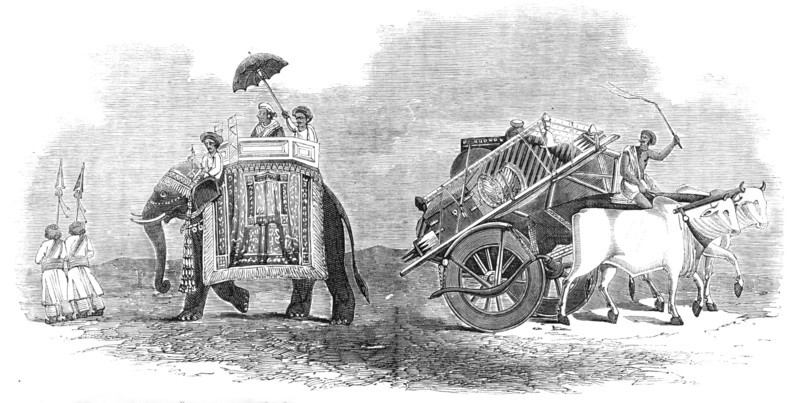 Harbee Nawab and Attendants - Elephant Prince; Bullock Cart for Removing Luggage, 1857.  Creator: Unknown.