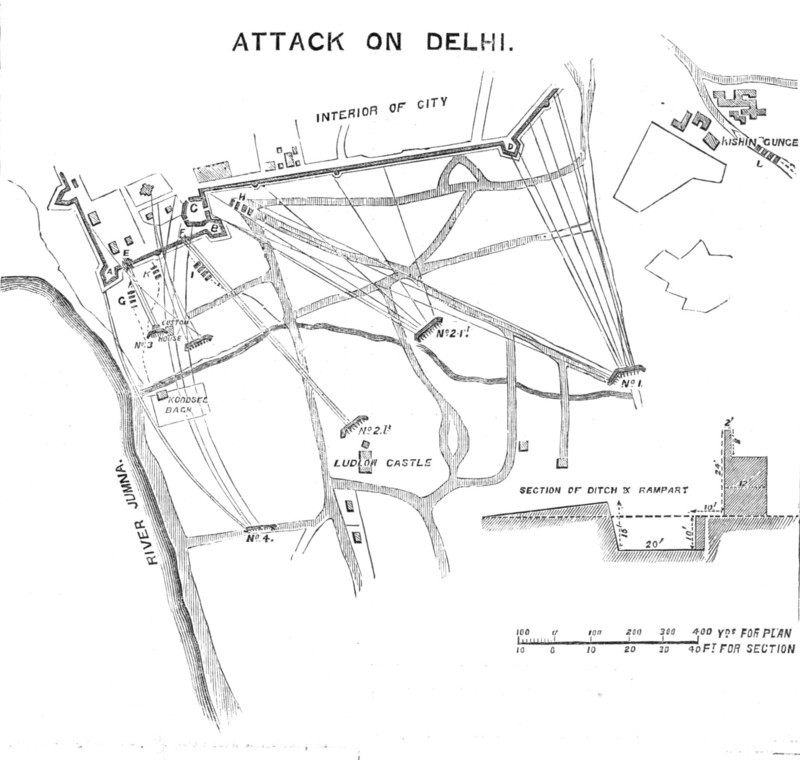Plan of the Attack on Delhi, 1857. Creator: Unknown.