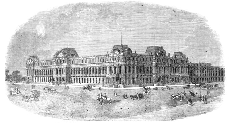 Seventh Prize Design for the War and Foreign Offices (John Dwyer, Architect): Premium, £100, 1857. Creator: Unknown.