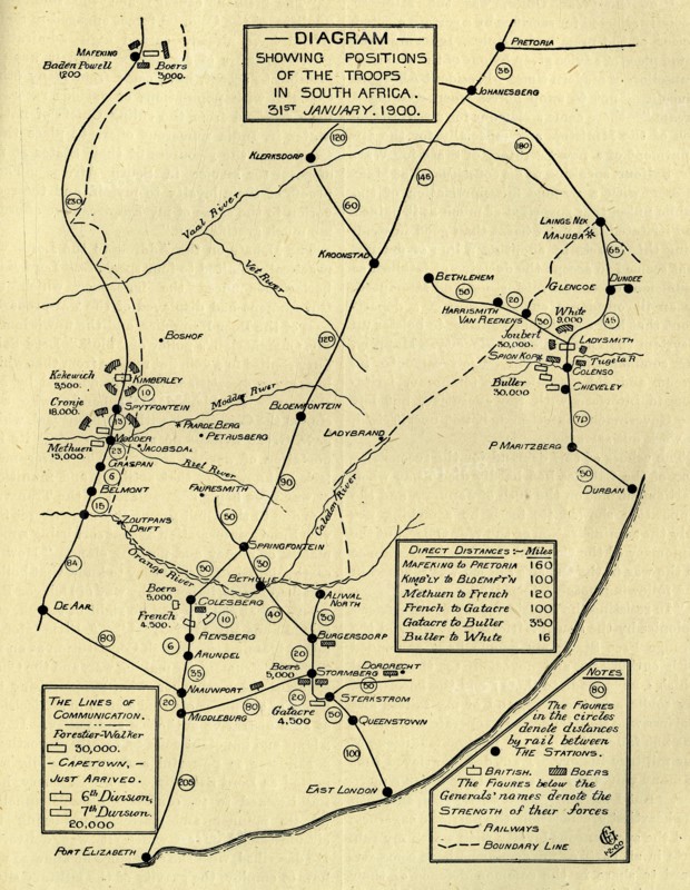 'Diagram Showing Positions of the Troops in South Africa, 31st January 1900', (c1900).  Creator: Unknown.