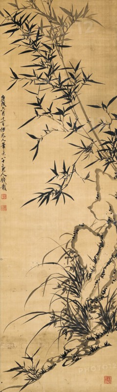 Bamboo, rock and orchid, 1760. Creator: Qian Zai (1708-1793).