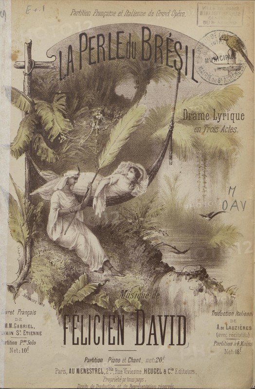 Cover of the vocal score of opera La Perle du Brésil (The Pearl of Brazil) by Félicien David, c.1884 Creator: Anonymous.