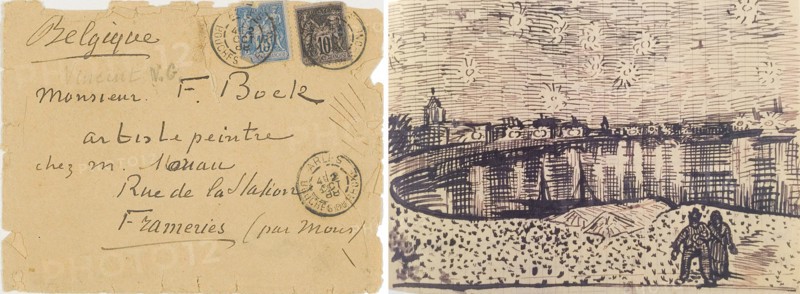 Envelope and sketch of a starry night over the Rhône, from a letter to Eugène Boch, Arles 2 Oct 1888 Creator: Gogh, Vincent, van (1853-1890).