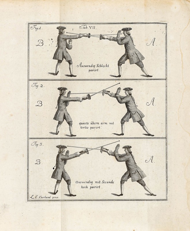 Illustration from "Anfangsgründe der Fechtkunst" by Anton Friedrich Kahn, 1761. Creator: Anonymous.