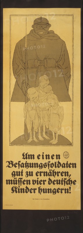 In order to feed an occupying soldier well, four German children have to starve!, 1920. Creator: Arnold, Karl (1883-1953).