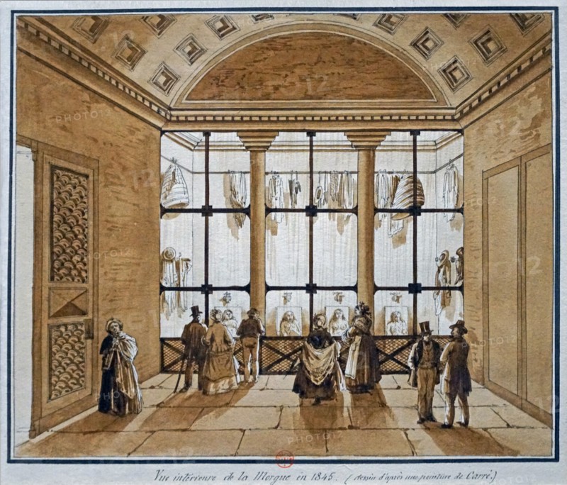 Interior view of the morgue, 1845. Creator: Anonymous.