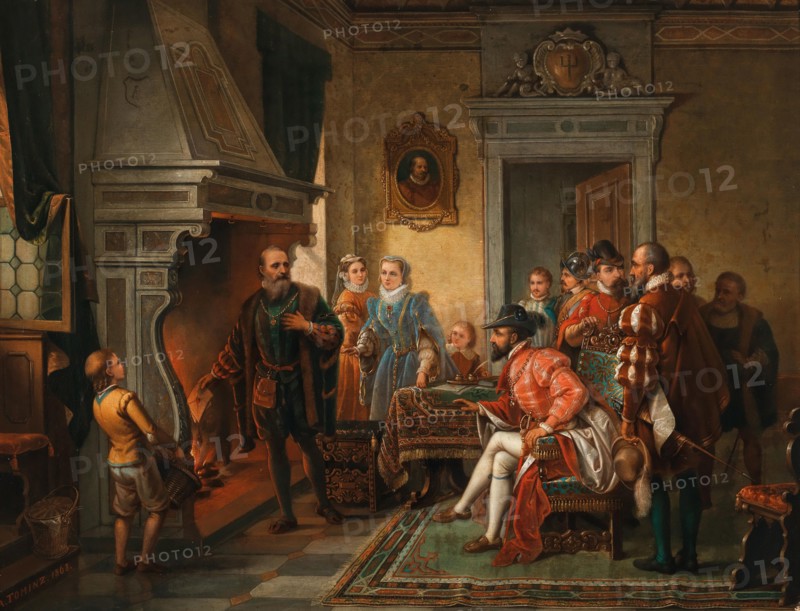 Jakob Fugger Burning His Numerous Promissory Notes before the Eyes of Emperor Charles V, 1868. Creator: Tominz, Augusto (1818-1883).