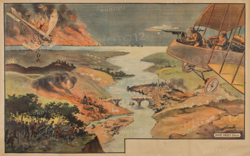 Movie poster "Combat aérien de la Première Guerre Mondiale" by Pathé frères, ca 1916-1918. Creator: Anonymous.