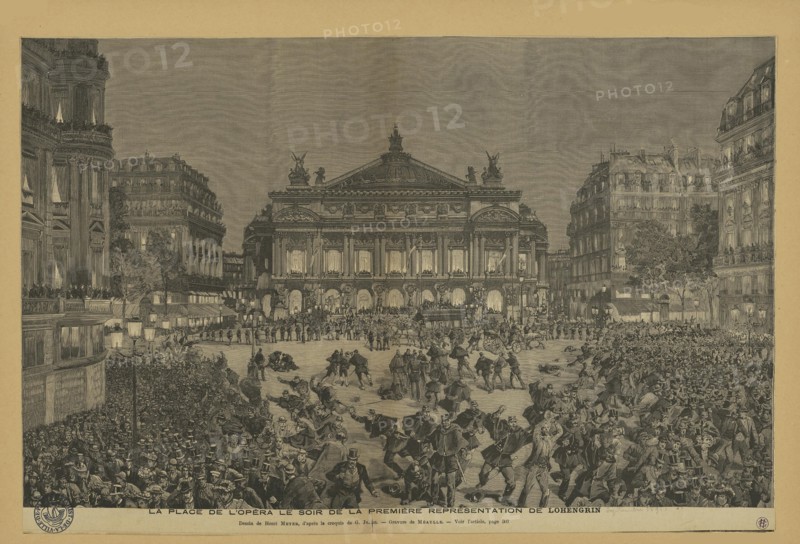 Place de l'Opéra on the evening of the Paris first performance of Lohengrin, 1891. Creator: Méaulle, Fortuné (1844-1916).