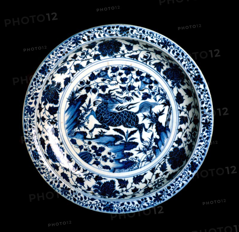 Plate with a qilin, ca 1350. Creator: The Oriental Applied Arts.