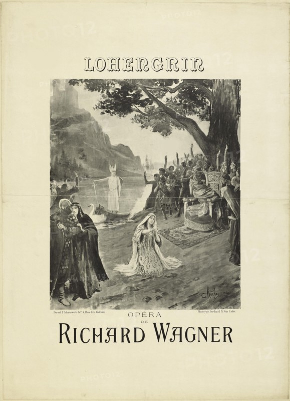 Poster for the opera Lohengrin by Richard Wagner, 1891. Creator: Rochegrosse, Georges Antoine (1859-1938).