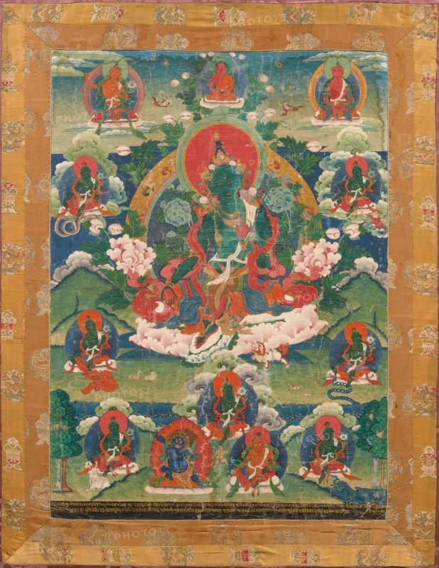 Thangka of Green Tara, Savior from the Eight Dangers, 18th century. Creator: Tibetan culture.