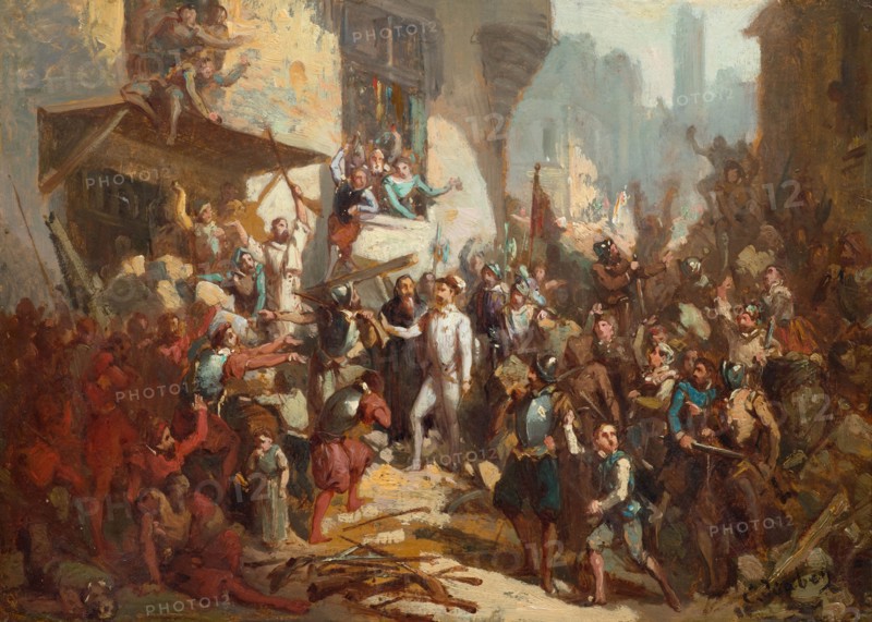 The Day of the Barricades (Journée des barricades) on 12 May 1588. Creator: Isabey, Louis Gabriel Eugène (1803-1886).