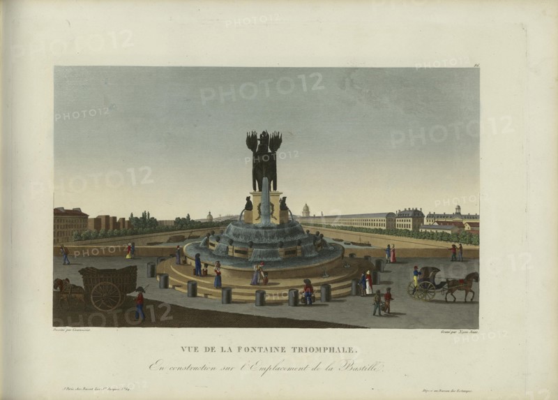 Vue de la fontaine triomphale en construction sur l'emplacement de la Bastille, 1817-1824. Creator: Courvoisier-Voisin, Henri (1757-1830).