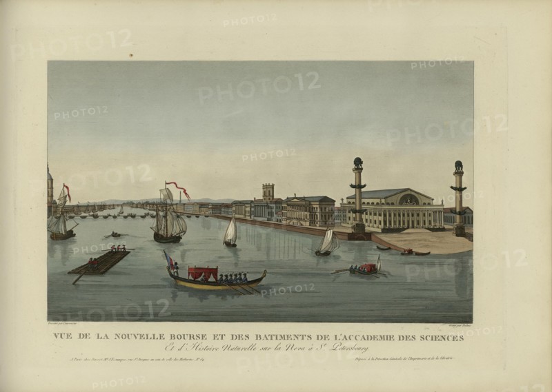Vue de la nouvelle bourse et des bâtiments de l'académie des siences, et d'histoire..., 1817-1824. Creator: Courvoisier-Voisin, Henri (1757-1830).