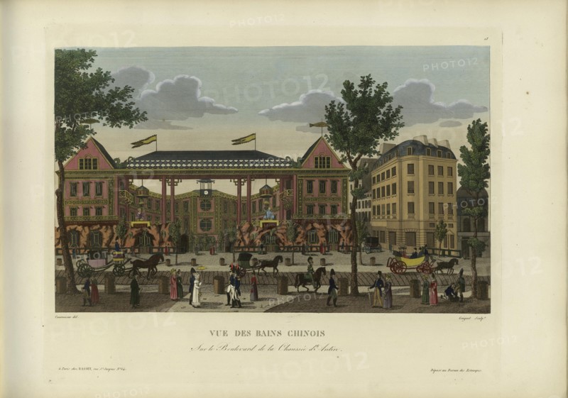 Vue des Bains chinois, sur le boulevard de la Chaussée d'Antin, 1817-1824. Creator: Courvoisier-Voisin, Henri (1757-1830).
