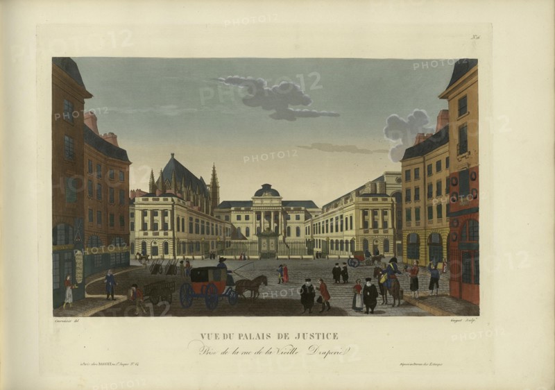 Vue du Palais de justice, prise de la rue de la Vieille-Draperie, 1817-1824. Creator: Courvoisier-Voisin, Henri (1757-1830).