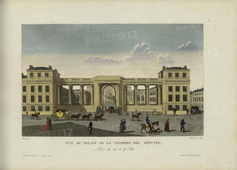 Vue du palais de la Chambre des députés, prise du côté de la place, 1817-1824. Creator: Courvoisier-Voisin, Henri (1757-1830).