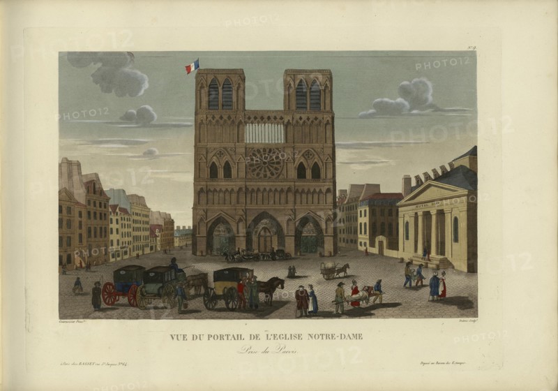 Vue du portail de l'église Notre-Dame, prise du parvis, 1817-1824. Creator: Courvoisier-Voisin, Henri (1757-1830).